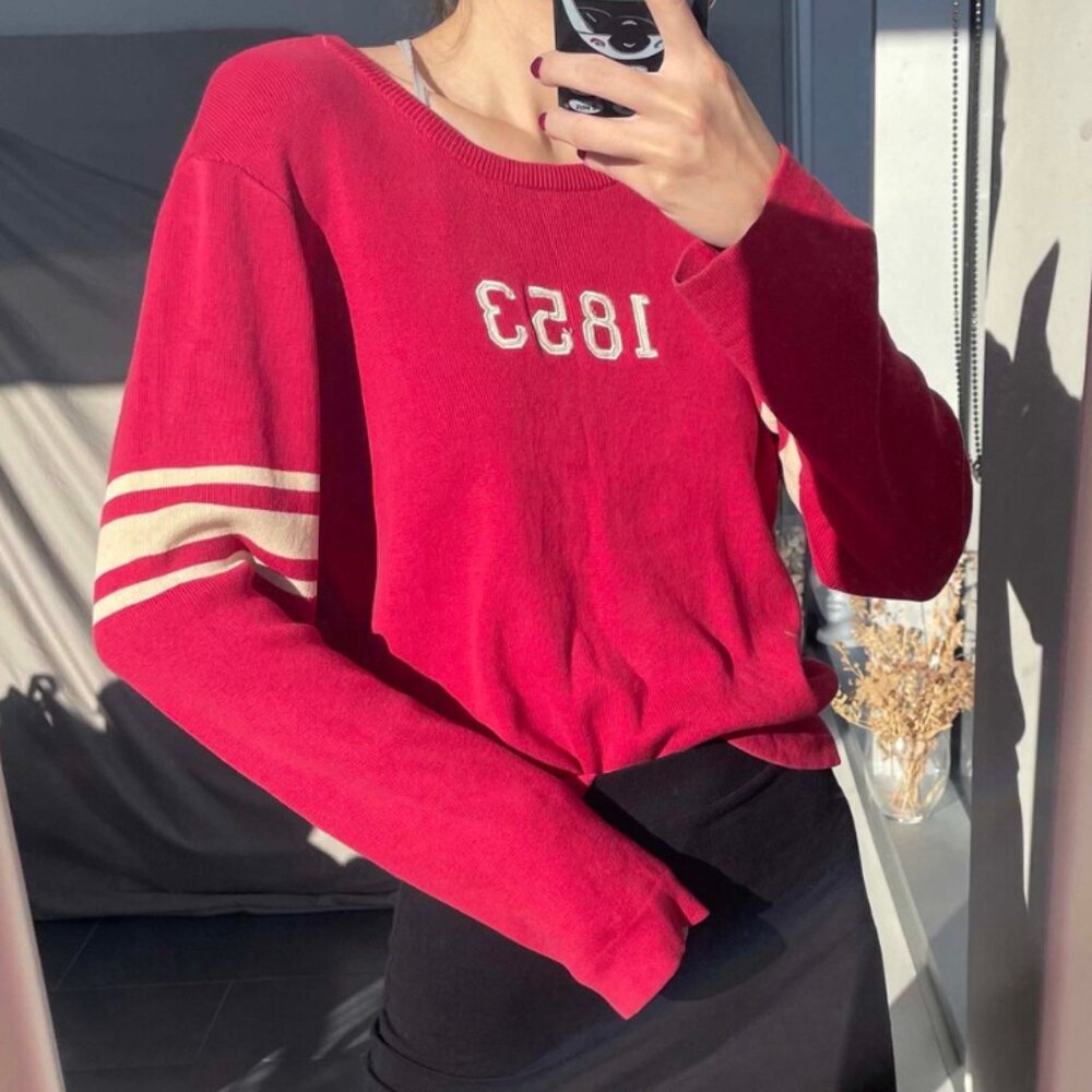 Vintage Levis Striped Cotton Sweater - Retro 1853 Red Beige Pullover